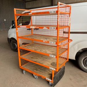 Used Heavy Duty 6 Wheel Stock 6 Shelf Trolley Orange